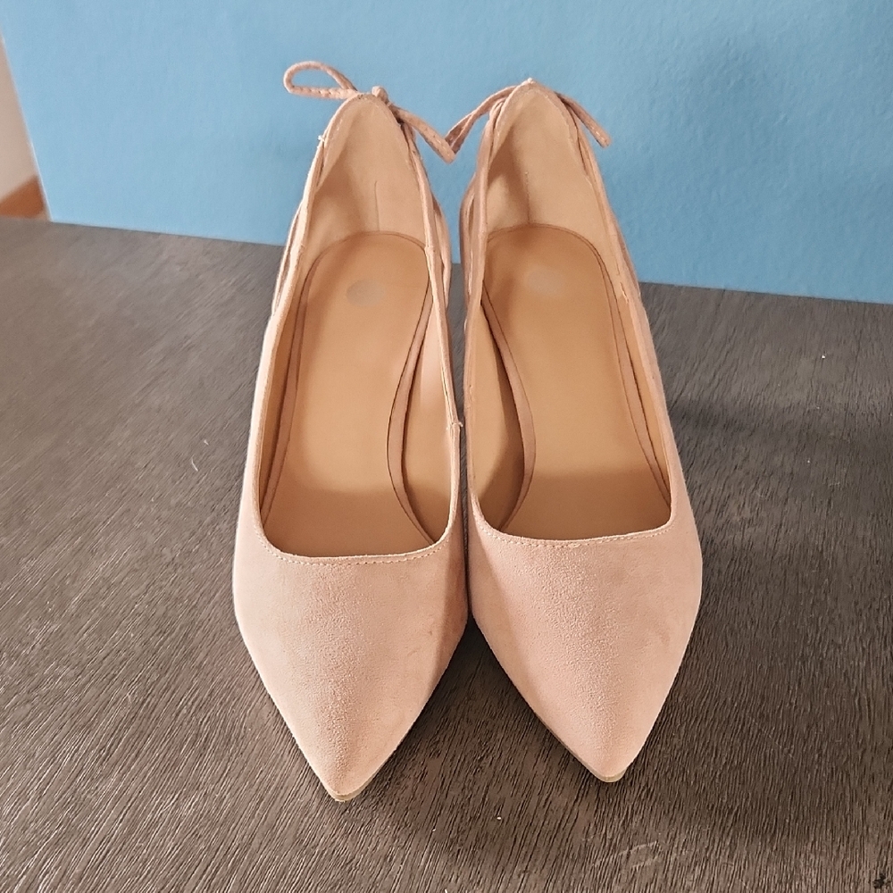Women's Pointed Toe Ankle Tie Flats - Blush